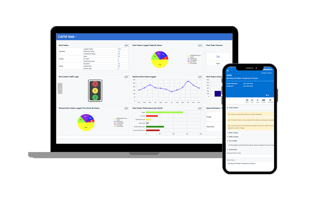 CAFM laptop and mobile trans CAFM Explorer on laptop and mobile